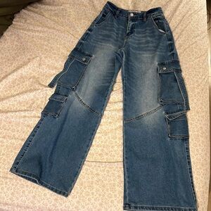 Wide-Leg Denim Cargo Jeans